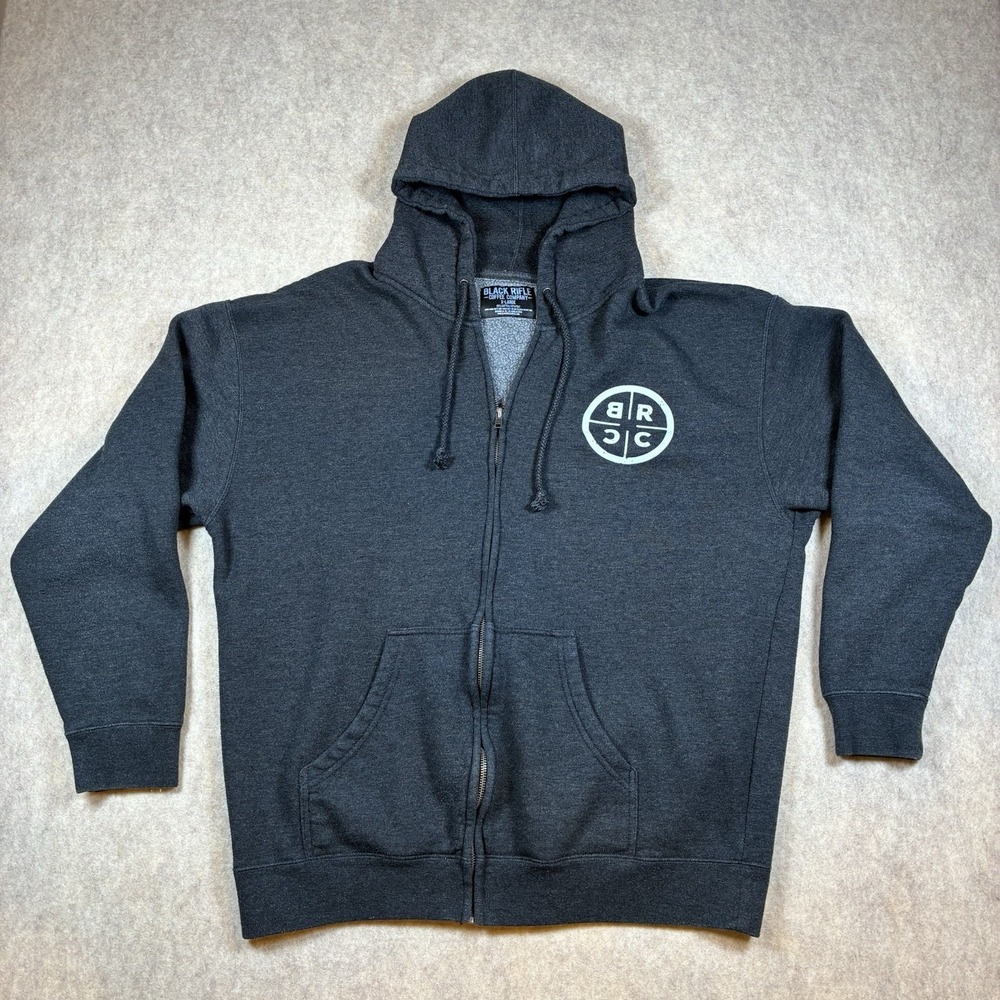 Black Rifle Coffee Company Full Zip Logo Hoodie Sweatshirt Mens XL Charcoal Gray